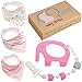 Easter Gifts For Girls - Unique Matching Set of Teether Pacifier Clip, Pink Elephant Teething Toy, 3 Pack Bandana Drool Bibs, 100% Safe BPA Free Silicone, Best for 0 3 6 Months Old Newborn Infant