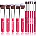 Qivange Makeup Brush Set, Vegan Bronzer Foundation Eyeshadow Kabuki Brushes for Flawless Look(10pcs, Rose Red with Silver)