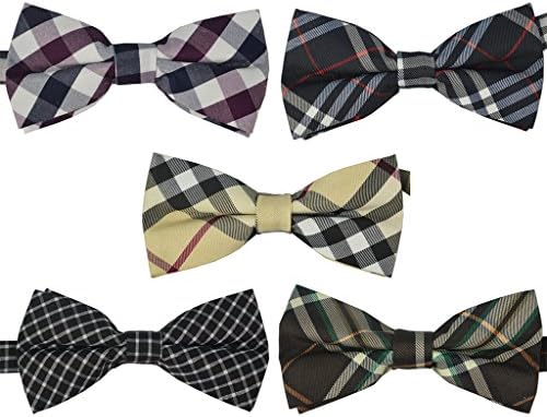 Ukerdo Mens Plaid Tuxedo Bow Tie 5 in 1 Adjustable Pre-Tied Bow Ties Collection