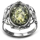 Sterling Silver Green Amber Vintage Oval Ring