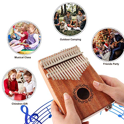 CXhome Electric Kalimba 17 Key Thumb Piano,Mbira African Mahogany Finger Piano Pickup with 6.35mm Audio Interface Sanza Hand Kit, Likembe Musical Instruments for beginners or professioners