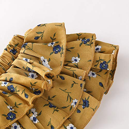 Toddler Baby Girl Yellow Floral Ruffles Off-Shoulder Crop Top + Tutu Shorts Skirts with Bow Belt Clothes Set (Floral Yellow, 18-24 Months)