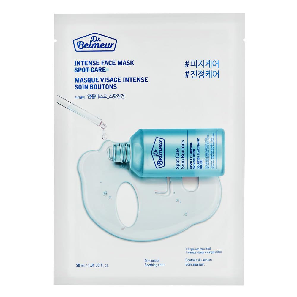 Dr. Belmeur Spot Care Face Mask Set – 5 Packs, Hydrating Sheet Masks | Soothing Treatment for Acne-Prone Skin | Korean Skincare Beauty