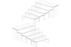 10Pcs Acrylic Display Stands,5-Tiered Acrylic Risers for Display,4" Wide Clear Tabletop Rectangular Display Stands for Figure