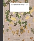 Paperback Composition Notebook: Faux Linen And Leaves Pattern College Ruled Notebook Lined School Journal Book