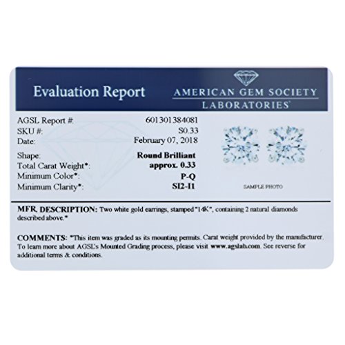 1/3 cttw SI2-I1 Clarity AGS Certified Diamond Earrings 14K White Gold With Screw Back