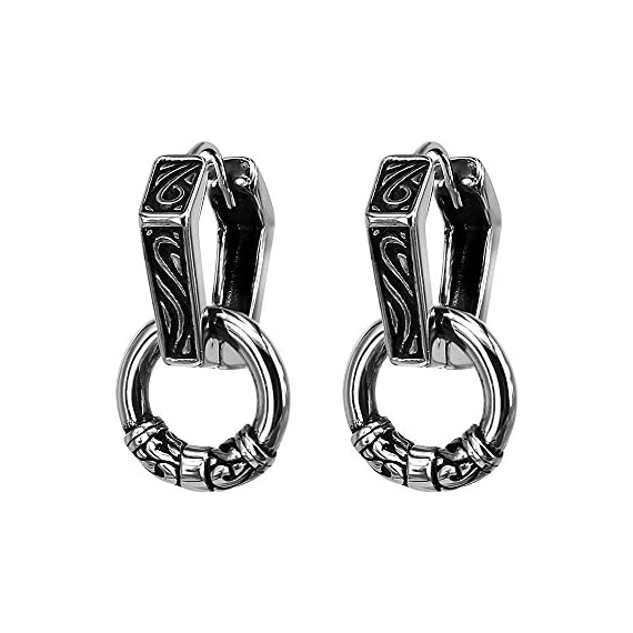 Pair-Hexagon-Circle-Surgical-Steel-Earrings-Unisex-Vintage-Gothic-Punk-Hoop-Dangle-Earrings-12mm