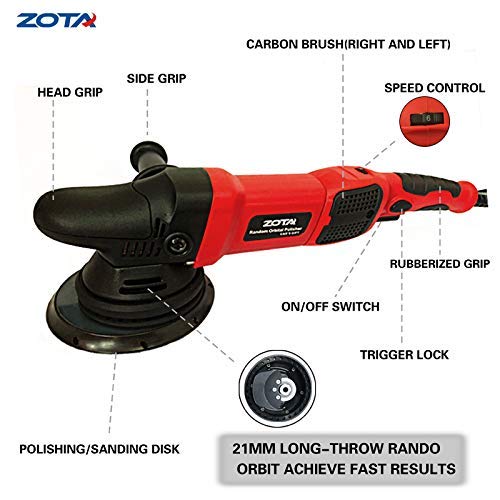 ZOTA Car Polisher, 21mm LongThrow Orbital Polisher, 6.5" Dual Action