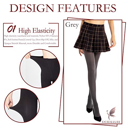 DORALLURE Semi Opaque Tights for Women Control Top Pantyhose Run Resistant Footed Hosiery