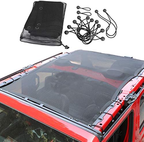 AirainMFC Sunshade Cover for Jeep Wrangler JL 4-door 2018 Up Front Top Roof Anti UV Sun Protection Mesh Net (Black)