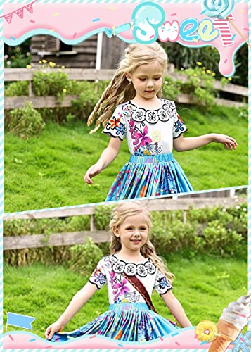 Mirabel Costume Dress Encanto for kid, Isabela Madrigal Dress Up Halloween Princess Cosplay for Child With Glasses Earrings (110cm for 3-4Years, Mirabel)