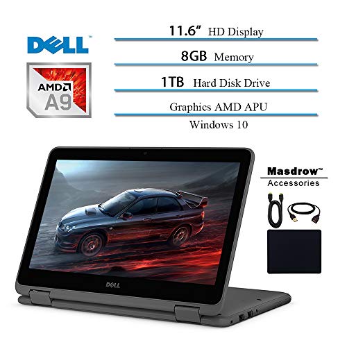 Dell Inspiron 11.6 inch Touchscreen 360 Convertible 2 in 1 Laptop Notebook Computer, AMD A9-9420e 2.6GHz, 8GB DDR4 RAM, 1TB HDD, Bluetooth, HDMI, WiFi, Windows 10 W/ Masdrow Accessories