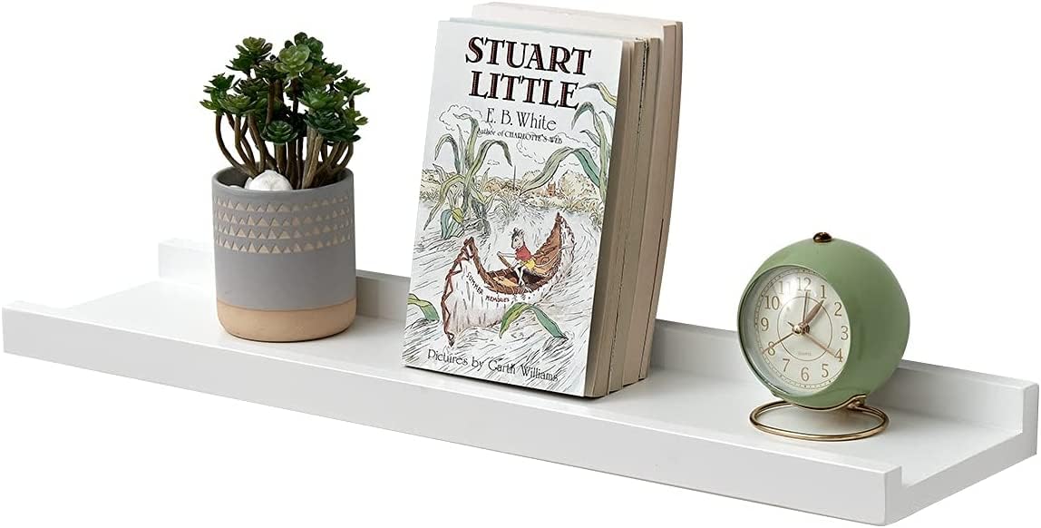 Gieanoo Floating Shelf White, 40cm White Oak Wood Picture Ledge Wall mounted Display Rack Spice Rack Wall Shelf for Bedroom, Kitchen, Living Room, Hallway