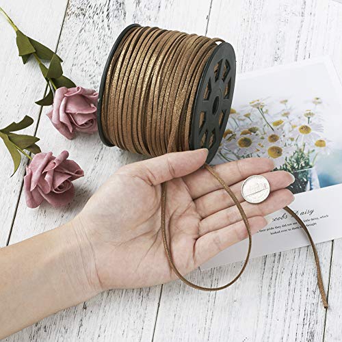Fashewelry 100 Yards Micro Fibre Faux Suede Flat Cord 3mm Leather Lace Velvet Beading String Rope with Roll Spool for DIY Jewelry Craft Making (Goldenrod)