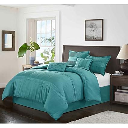 Amazon Com Hnu Striped Pintuck Comforter Set 6 Piece Full Queen