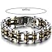 COOLSTEELANDBEYOND Heavy and Study Mens Fancy Bike Chain Bracelet Stainless Steel Silver Gold Black Tri-tone High Polished