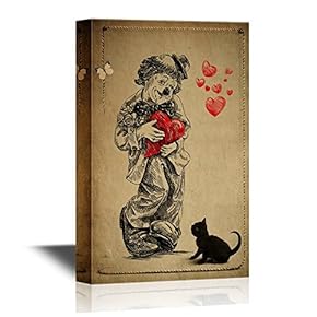 Retro Style Clown with Red Hearts Vintage Style