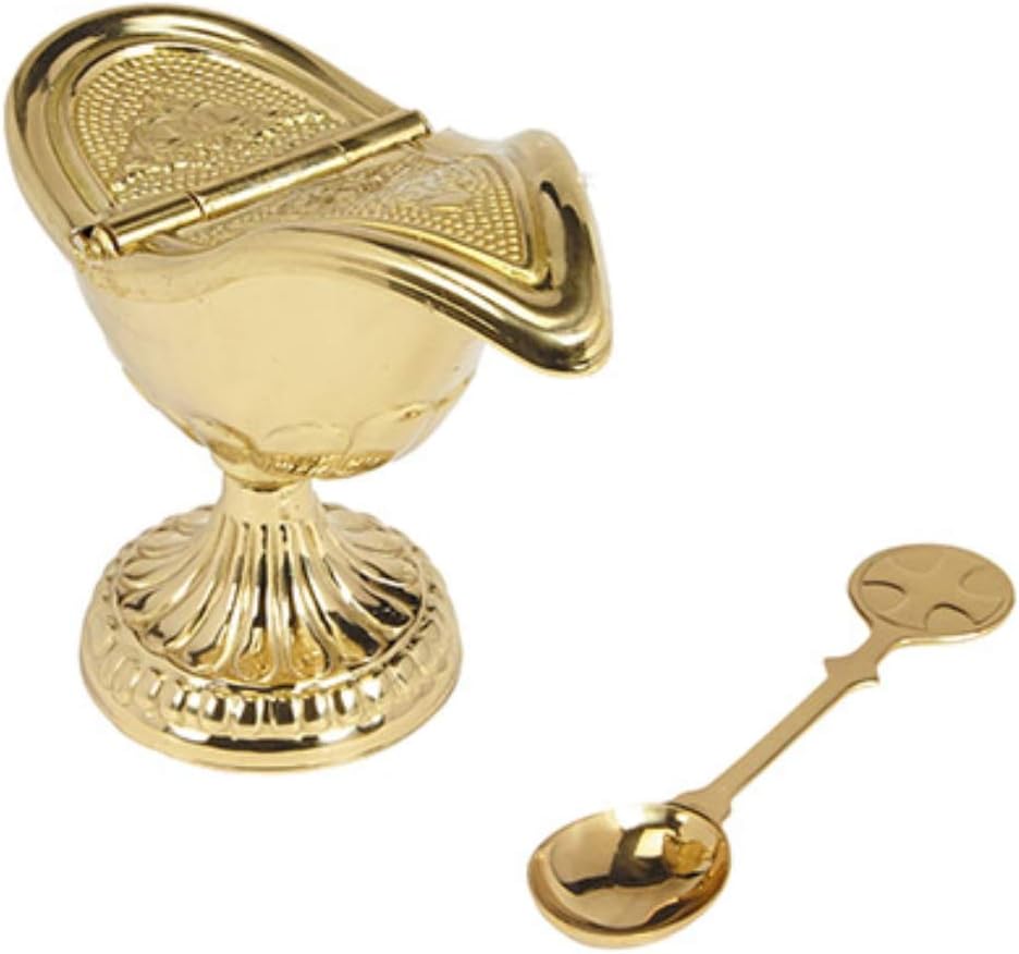 Sudbury Brass Ornate Censer Boat with Spoon, 5 1/2 Inch
