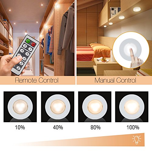 SALKING LED Puck Lights, Wireless LED Under Cabinet Lights 9 Pack with Remote, Battery Operated Closet Light, Dimmable Under Counter Lighting for Kitchen, Natural White