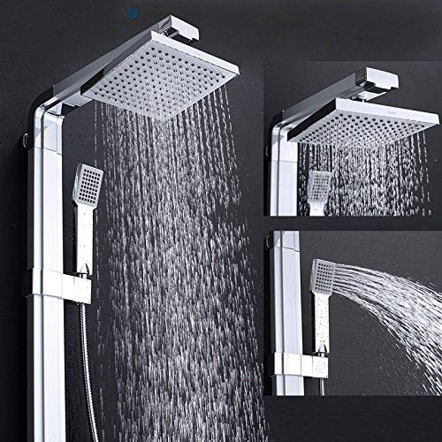 Shower Set, Thermostatic Shower Column with Wall-Mounted Rainfall Shower, Hand held Shower, Chrome Finish