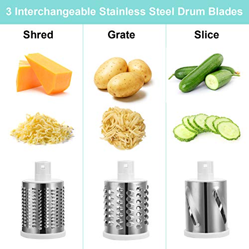 KARIDGE Rotary Cheese Grater with Cut Resistant Gloves, Kitchen Round Mandoline Veggie Slicer with 3 Interchangeable Blades for Grating, Shredding and Slicing for Cheese, Vegetables and Nuts (Blue) - Thumbnail 2