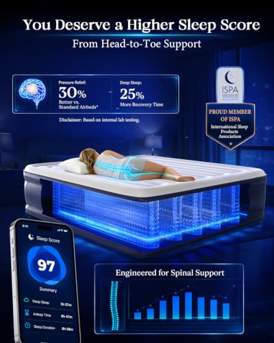 VOSSER King Size Air Mattress with Built-in Pump, 18" Raised, Blow Up Bed | Family Choice Award Winner, Heavy Duty Inflatable Blow Up Mattress,1000 lb,40% Thicker PVC,Durable Airbed,10-Year Support