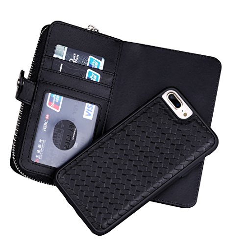 image for Urvoix iPhone 7 Plus / 8 Plus Case, Woven Skin Leather Zipper Wallet D