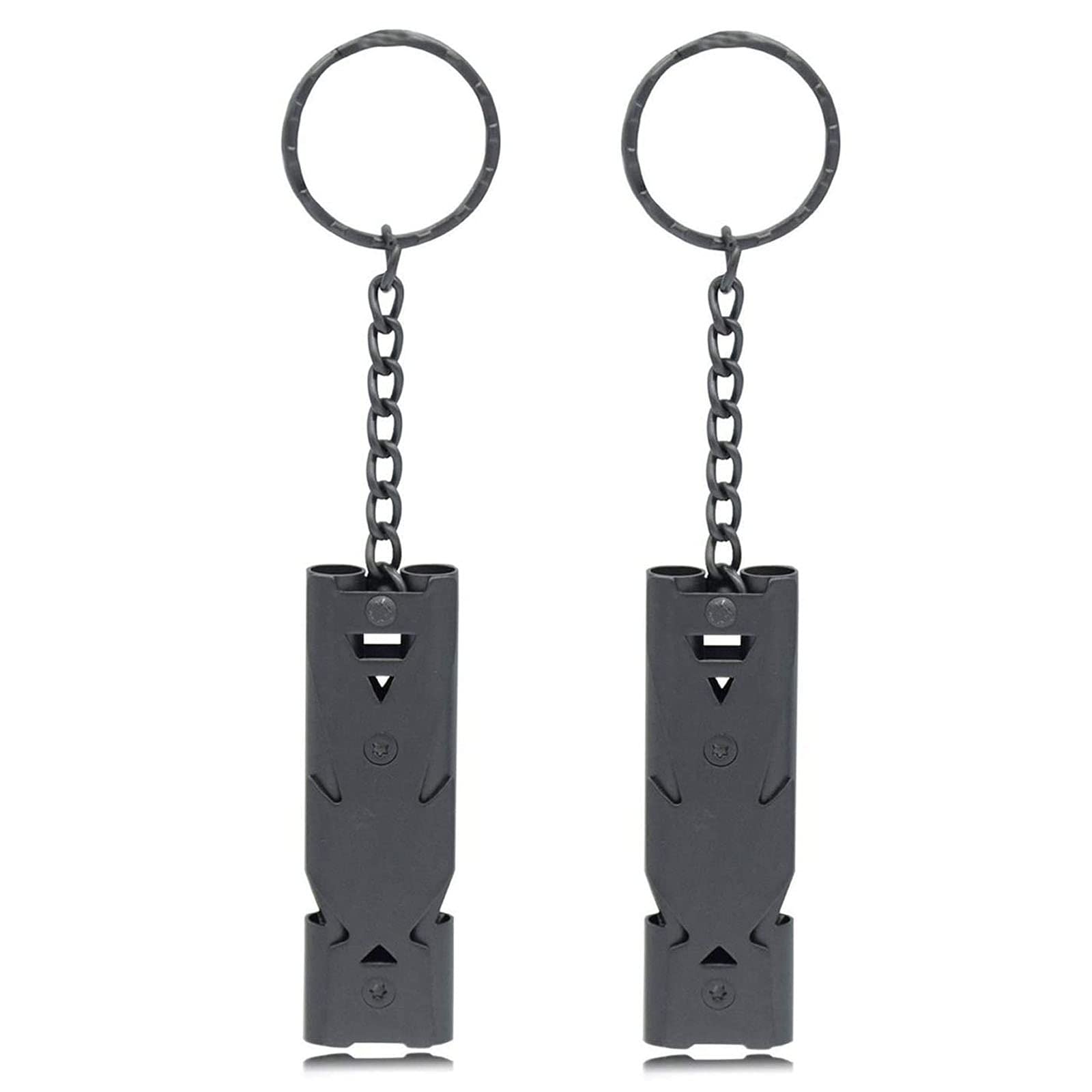 Esoes Emergency Whistle Survival, 2Pcs Super Loud Safety Whistle Black, 150dB Double Tubes Survival Whistle with Keyring, Easy Blow