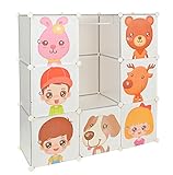 Armario estantería para la ropa, perchero para el pasillo, para niños, Ropero Aparador Estante en blanco transparente con motivos de animales