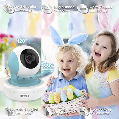 Video Baby Monitor with Remote-Controlled Camera and Clear Large Screen, Two Way Talk, Long Range Connection, No WiFi Needed, Caring for Elder, Home Security Protect by Axvue, Blue, Model E9650-B