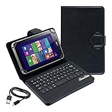 kwmobile® High Quality Universal Leather Case with integrated Bluetooth Keyboard for Acer Iconia W4-820 in Black- QWERTY Keyboard