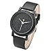 Top Plaza Fashion Womens Flash Power Dial Moon Second Hand Non-Scale Black Case Leather Band Analog Quartz Wrist Watch - Black