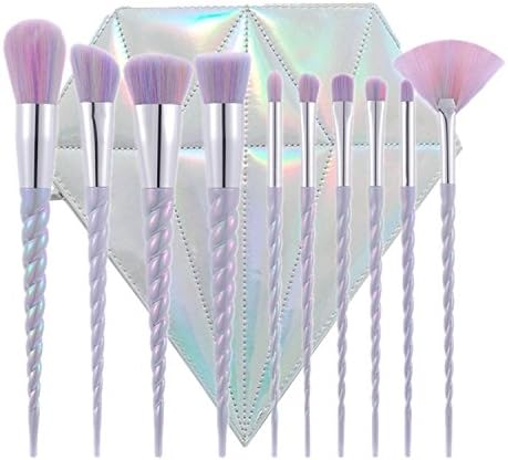 Green Beauty Mall Unicorn Thread Make Up Brushes Set Face Concealer Foundatio Eyeshadow (10 Pcs Colourful Hair with Diamond Brush Bag)