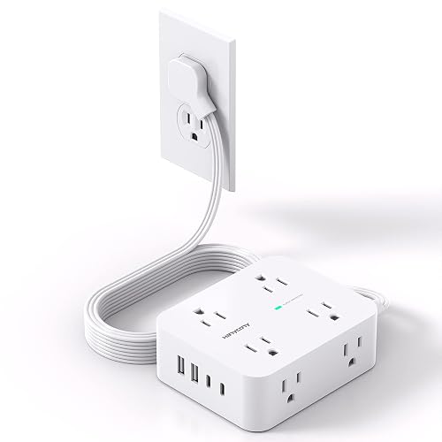 Surge Protector Power Strip, HANYCONY Extension Cord with Multiple Outlets, 5 Ft Ultra Thin Flat Plug 8 Outlets 4 USB Ports(2USB C), 1080J Outlet Extender for Home Office College Dorm Room Essentials