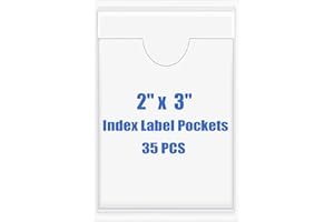 Origin-Joy 35 PCS Self Adhesive Index Card Pockets with Top Open, Clear Plastic Label Holder for Notes, Library and Business, Adhesive Label Pockets & Holder (2 x 3 inch)