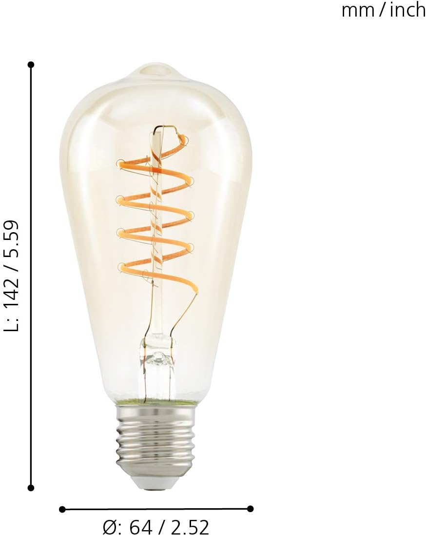 EGLO E27-LED-ST64 Lightbulb with Amber Spiral, Clear, H 142 mm, diameter 64 mm - Image 5