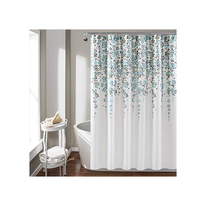 Lush Decor, Blue and Gray Weeping Flower Shower CurtainFabric Floral
