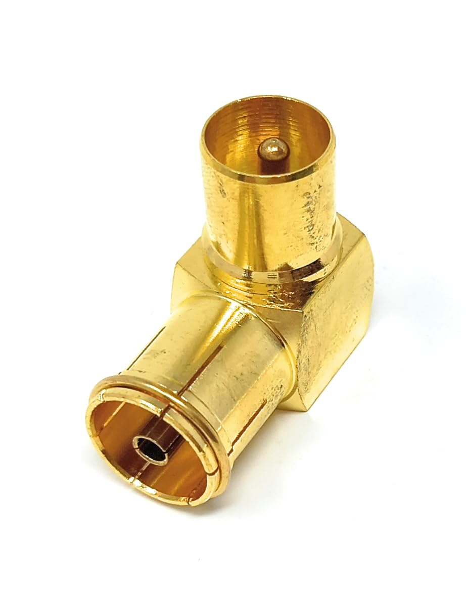 DRUT 1pcs TV Male to Female Aerial Antenna Right Angle Coaxial Connector Adapter (Gold)