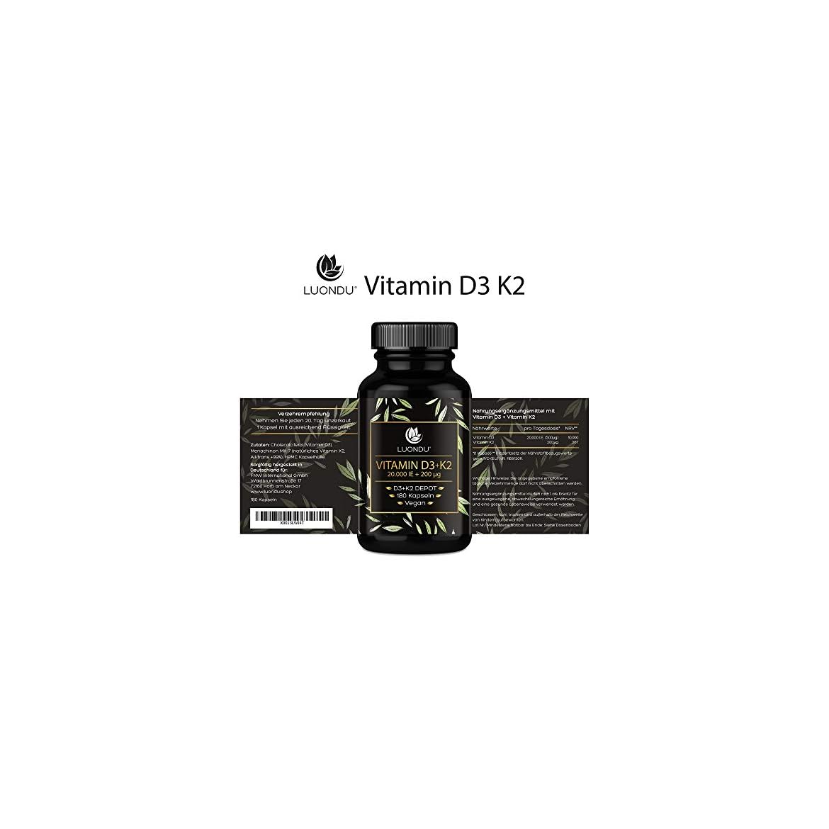 Luondu Vitamin D3 20.000 I.E + Vitamin K2 MK7 200 mcg Depot (180