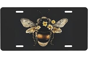 CFPOLAR Bee Floral License Plate, Decorative Car Front License Plate, Aluminum Novelty License Plates Vanity Tag Metal Car Plate for Women Men 6 X 12 Inch