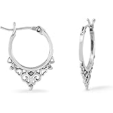 Boma Jewelry Sterling Silver Bohemian Filigree Snap Down Hoop Earrings