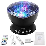 Remote Control Ocean Wave Projector Multicolor Night Light with Built-in Speaker and Auto Off Timer for Living Room/Bedroom/Baby Room