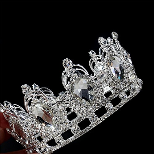 Pageant Wedding Crown Bridal Veil Headdress Oval Rhinestones Tiara Silver Plated, Charming Sparkly Bride Tiara Head-wear for Women Costume Prom Birthday Christmas Parties Gift Jewelry King Heavy