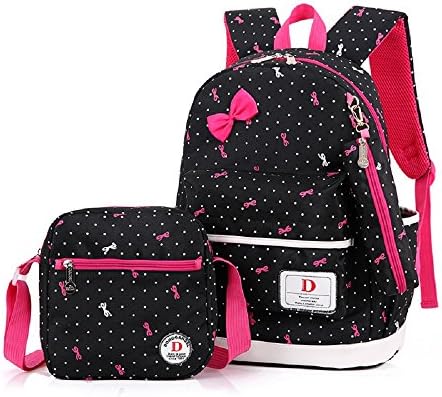 XRDY 3PCS Cute Princess Kids School Backpacks for Girls Book Bags and Pencil Case (black)
