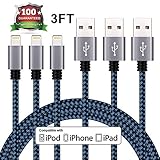 Eashion Lightning Cable 3Pack 3FT 8Pin iPhone Charger, Premium Nylon Braided USB Charging Cord Compatible with iPhone 7 7 Plus 6 6s 6 plus 6s plus 5 5s 5c se ,iPad, iPod & More (Black & Blue)