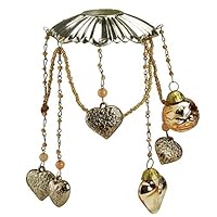 CC Christmas Decor 6.5" Antique Gold Glass Bobeche Candle Ring with Hanging Heart Charms