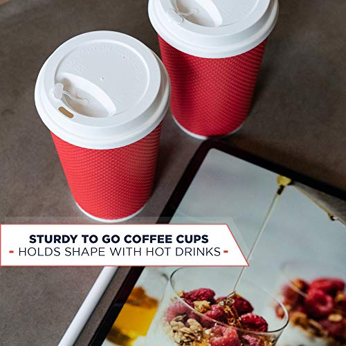 Glowcoast Disposable Coffee Cups With Lids - 16 oz To Go Coffee Cup With Lid (70 Set). Large Togo Travel Paper Hot Cups Insulated For Hot and Cold Beverage Drinks, No Sleeves Needed (Poppy)