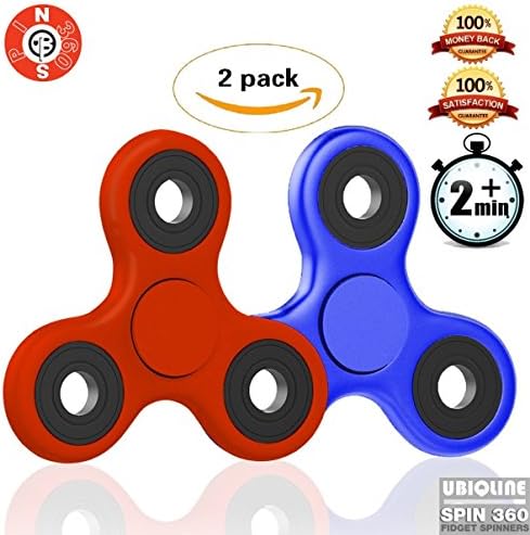 SPIN360 by UBIQLINE 2X Fidget Spinner 2 Pack Hand Spinner Fidget Toy Stress Reducer Hand Fidget Spinner for Autism, ADD ADHD Boredom Anxiety Stress 2 Pack (2 Pack, Red+Blue)