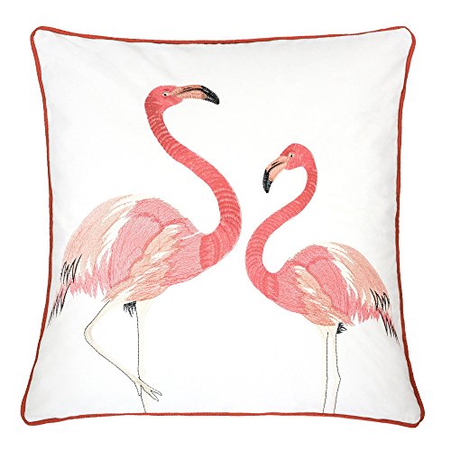 Homey Cozy Embroidery White Velvet Flamingo Throw Pillow Cover,Passionate Spring Series Pink Coral Flamingo Love Tropical Decorative Pillow Case Home Decor 20x20,Cover Only