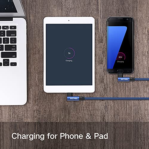 SIXTHGU Micro USB Cable Right Angle 90 Degree USB Fast Charger Compatible,3A Quick Charging Cabl to USB 2.0 Nylon Braided F with S7 Edge/S6/S5,HTC,Motorola,LG,Nokia,Android 【2 Pack】 (Blue, 4FT+4FT)